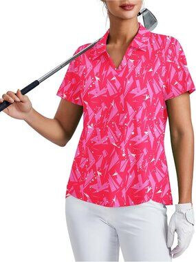 PINSPARK Womens Golf Shirt Short Sleeve Polo Shirts UPF 50+ Tennis Top V-Neck Wo